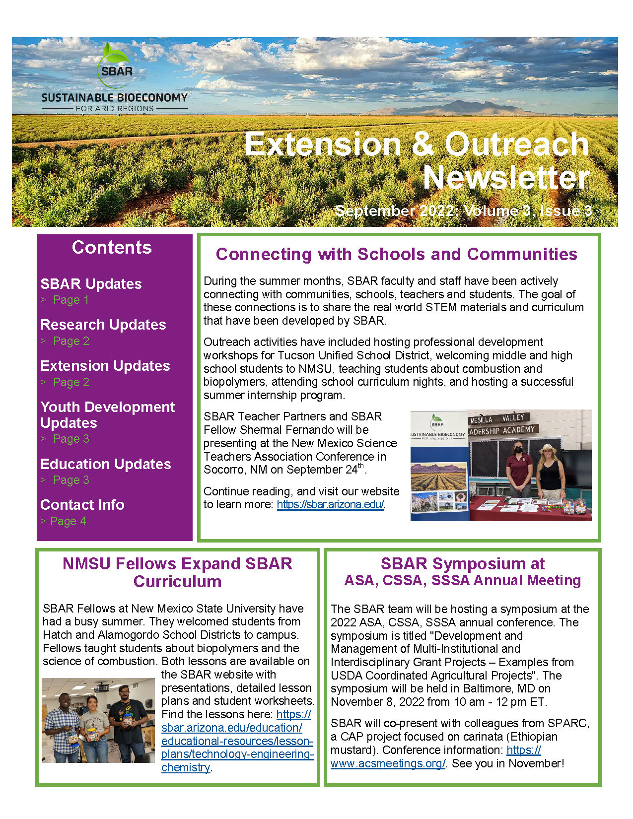 SBAR Extension and Outreach Going Strong Sustainable Bioeconomy for Arid Regions